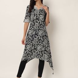 JAPER KURTI Paisley Printed Lapel Collar A-Line Pure Cotton Kurta-image-97