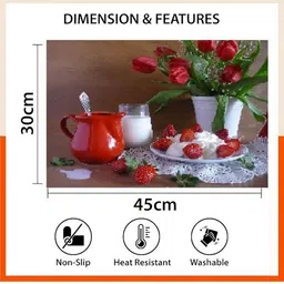 REVEXO 6Pc Brown & Red Printed Rectangle Costers & Table Placemats image 3