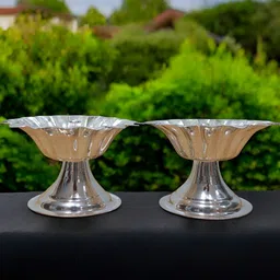 Sigaram Silvertoned 2 Pcs Glossy Brass Flower Diyas-image-66