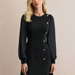 StyleCast x Revolte Women Round Neck Button Detail A-Line Dress-image-3