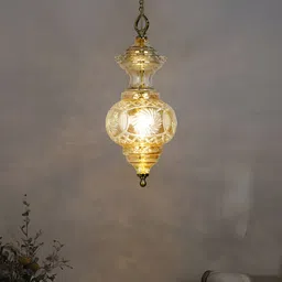 Fos Lighting Gold-Toned Printed Luster Hand-Cut Pendant Glass Ceiling Lamp-image-2