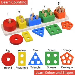 kidz n toys Wooden Angle Geometric Stacker Shape Sorter Blocks Set for Todder Kids image 3