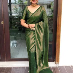ZILVIRA Woven Design Zari Banarasi Saree With Unstiched Blouse Piece-picture-22