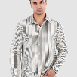 Beyoung Men Classic Navy Cotton Stripe Shirt-image-98