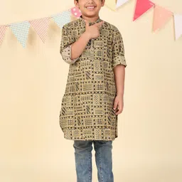 Fabindia Boys Geometric Printed Band Collar Straight Kurta-picture-14