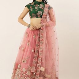 DIVINE EXIM Embroidered Mirror Work Semi-Stitched Lehenga & Unstitched Blouse With Dupatta-image-75