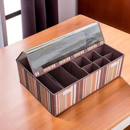 Kuber Industries Brown & White Set of 1 Striped Reusable Drawer Organisers image 5