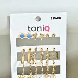 ToniQ Set of 9 Gold Multicolor Pearl Sun Tree Floral Studs Drop & Hoops Earrings-image-15