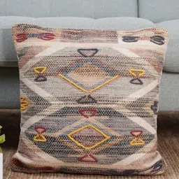 Aura Beige & Grey Geometric Self Design Embroidered Square Cushion Cover-image-25