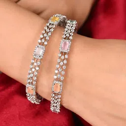 RATNAVALI JEWELS Set Of 2 Silver-Plated CZ & AD Studded Bangles-28