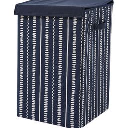 HOKIPO Navy Blue & White Abstract Printed Foldable Laundry Basket For Clothes With Lid-4