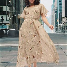 DressBerry Floral Print Flared Sleeve Georgette Empire Midi Dress-image-83