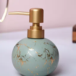 MARKET99 Green & Gold-Toned Abstract Printed Glossy Ceramic Soap Dispenser-9
