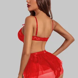 VAGHBHATT  Net Shoulder Straps Self Design Baby Doll image 3