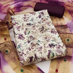 HERE&NOW Floral Printed Zardozi Unstitched Dress Material-picture-7