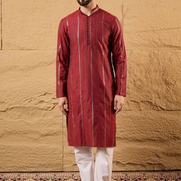 House of Pataudi Sequin Embroidered Cotton Straight Kurta-image-54