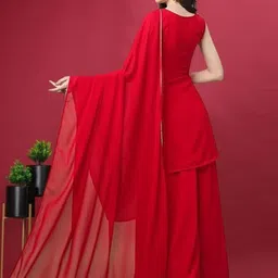 PARROT CREATION Geometric Embroidered Sequinned Georgette Kurti with Sharara And Dupatta image 2