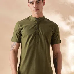 Anouk Mandarin Collar Roll-Up Sleeves Pure Cotton Short Kurta-image-88