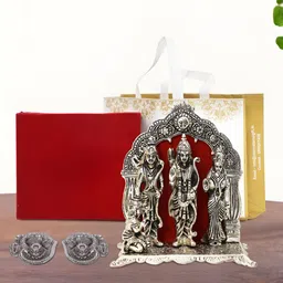 INTERNATIONAL GIFT Silver Plated Ram Darbar Idol with 2 Diya Box and Bag-image-20