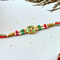 Meenakari Kundan Traditional Handmade Rakhi for Brother-76