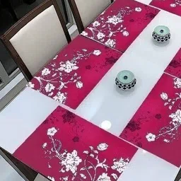 Aura 6Pcs Pink & White Printed Table Placemats-image-85