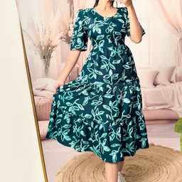 VenderVilla Women Floral Printed Gathered A-Line Midi Dress-picture-31