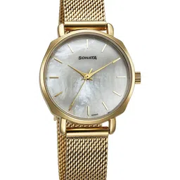 Sonata Women Brass Dial & Bracelet Style Straps Analogue Watch 87087YM01-16