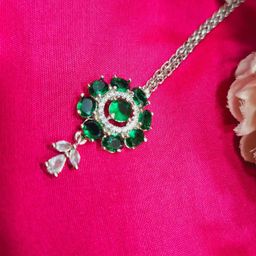 TANAIRA Silver-Plated American Diamond Studded Maang Tikka-image-68
