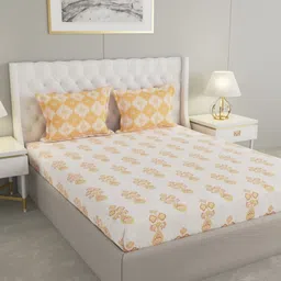 Raymond Home Yellow & White Ethnic Motifs 140 TC Queen Bedsheet with 2 Pillow Covers-picture-16