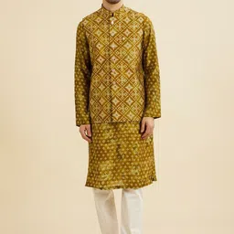Manyavar Geometric Printed Mandarin Collar Straight Kurta With Pyjamas And Jacket-picture-43