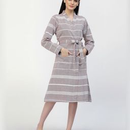 KLOTTHEStriped Cotton Bath Robe With Belt-image-54
