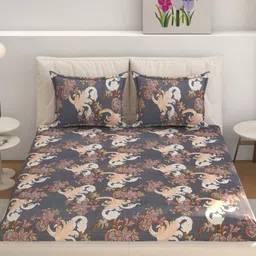 MOGNE FAB Grey & Brown Floral Cotton Fitted 210 TC King Bedsheet Set 2.28 m x 2.54 m-image-59