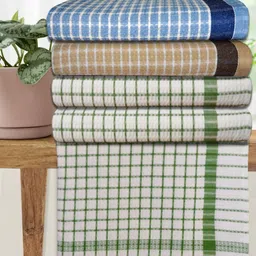 Athom Living White & Green 5 Pieces Striped Cotton 210 GSM Bath Towel-image-73