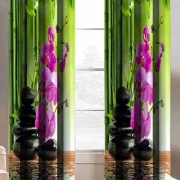 Aura Green & Purple 2 Pieces Floral Printed Window Curtain-45