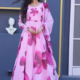 Raiyani Enterprise Women Floral Printed Fit & Flare Maxi Ethnic Dress With Dupatta-image-123