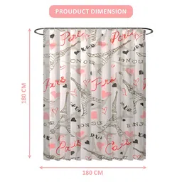 Aura 2-Pcs Pink & Grey Eiffel Tower Printed Waterproof ShowerCurtainWithHooks image 5