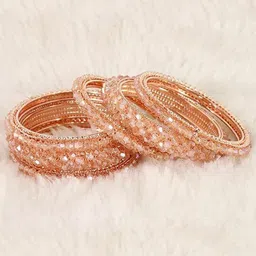 ZULKA Set Of 6 Rose Gold Plated Fancy Pearls Beaded Bangles-image-87
