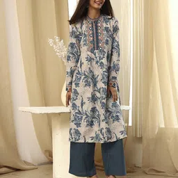 Biba Women Floral Printed Regular Thread Work Pure Cotton Kurta with Palazzos-picture-46