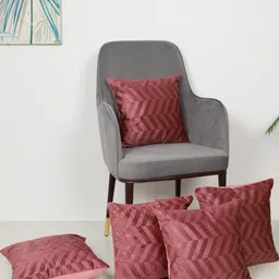 MFD HOME FURNISHING Pink Set of 5 Striped Velvet Square Cushion Covers-image-30