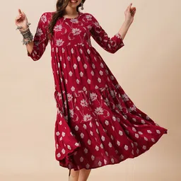 Globus Women Printed Gathered Tiered A-Line Midi Ethnic Dress-image-10