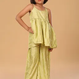 The Mini Trunk Girls Floral Embroidered Shoulder Strap A-Line Kurta With Trousers-picture-11