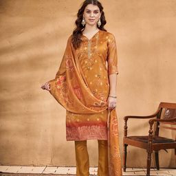 Anouk Floral Printed Beads and Stones Organza Straight Kurta With Trousers & Dupatta-image-64
