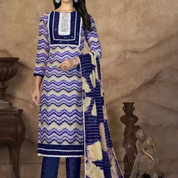 SHADOW & SAINING Floral Embroidered Mirror Work Pure Cotton Unstitched Dress Material-image-31
