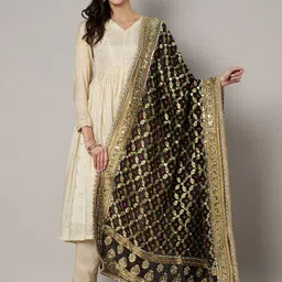 MUFFLY Floral Embroidered Mirror Work Georgette Dupatta-picture-57