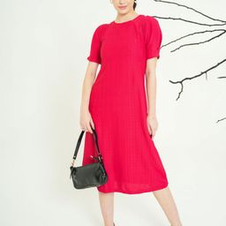 MILOST City Look Women Puff Sleeve A-Line Midi Dress-image-69