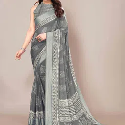 KALINI Batik Poly Chiffon Block Print Saree-1