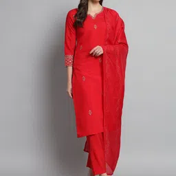 KALINI Embroidered Notch Neck Kurta With Trousers & Dupatta-36