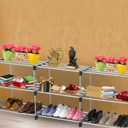 Decent Hut Black & Silver Toned Metal Foldable 9 Shelves Shoe Rack-image-42