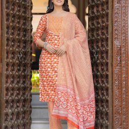 JAIPURI COLLECTION Women Printed Regular Pure Cotton Kurta with Trousers & Dupatta-picture-6