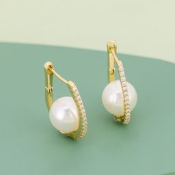 Kushal's Fashion Jewellery Rhodium-Plated Zircon Studded Party Spherical Hoop Earrings-58